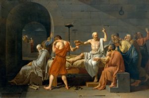 Óleo sobre tela. A morte de Sócrates por Jaques-Louis David 1787
